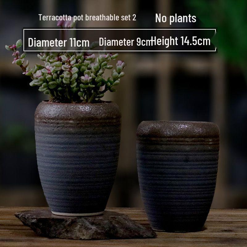 Succulent Ceramic Stump Pot: Retro Terracotta, Breathable & Water-Absorbing, Creative Small Flower Planter
