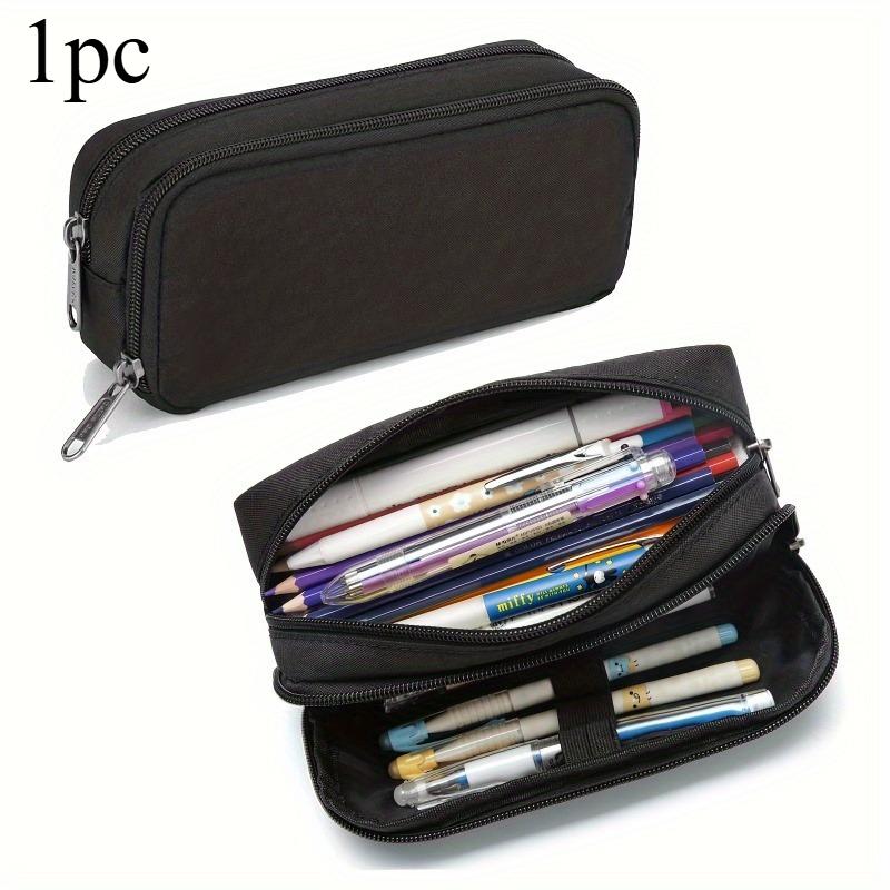 

1pc Large Capacity Black Pencil Case Durable Multi-Compartment Pen Bag Zipper Closure Office School Stationery Organization чорний