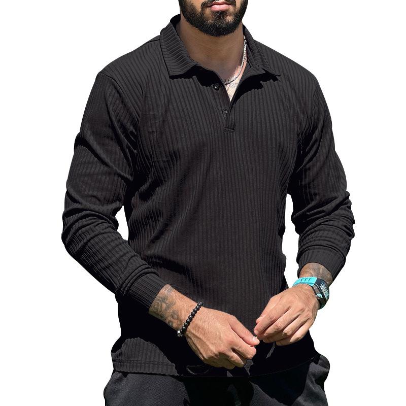 Men S Long Sleeve Ribbed Polo Shirt Slim Fit Casual Top