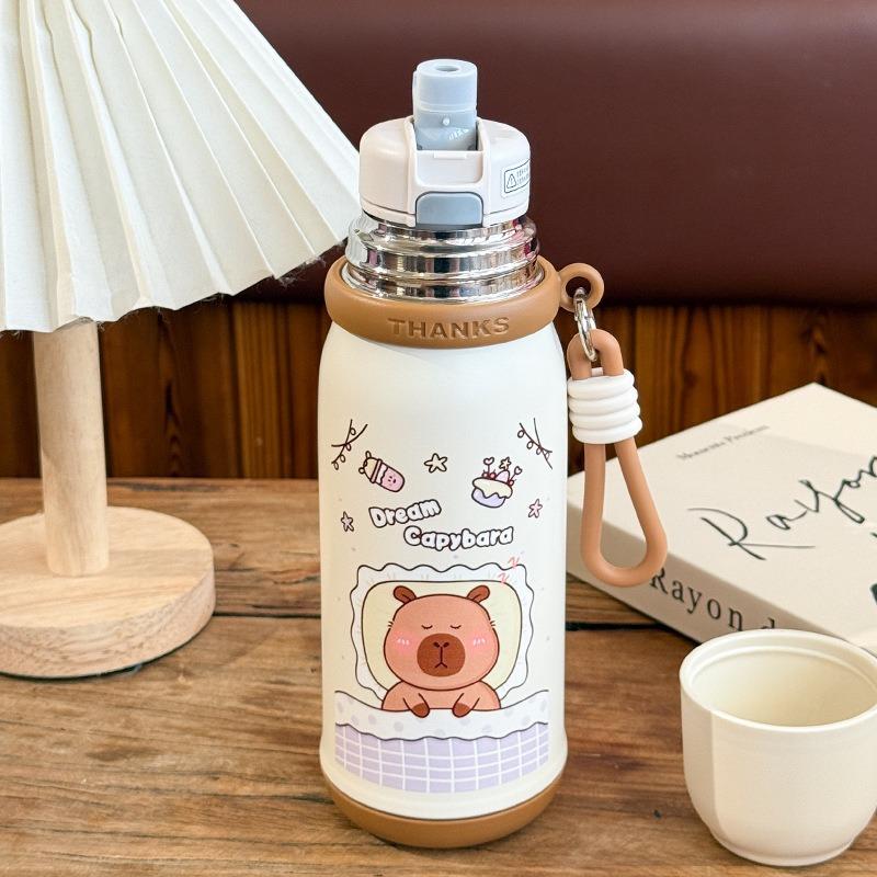 500ml Capibara Thermos Bottles With Straw 316 Stainless Steel Children Insulated Cup Cute Cartoon Student Thermal Water Cup New 500ml
