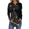 Women's Fashionable Loose-Fit Button-Down Collar Christmas Print Long-Sleeved Top