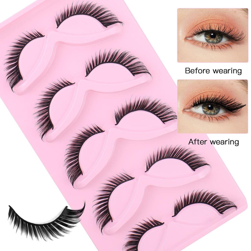 5 Pairs Of Oblique Flying Fox False Eyelashes, Natural Thick Curled Eyelashes, Simulated Cat Eyelashes