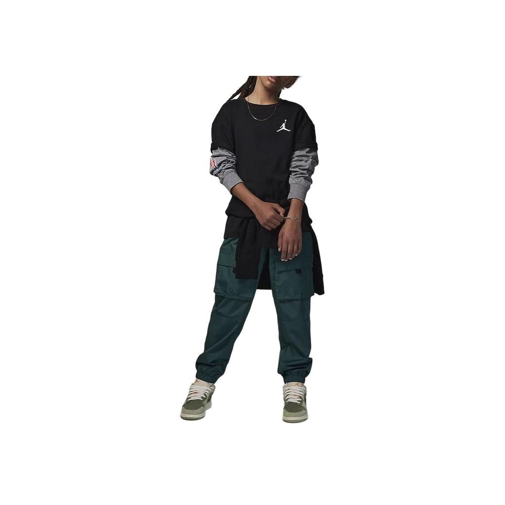 Jordan Stitch Patch Logo Round Neck Fake Two-Piece Long Sleeve Printed T-Shirt Kids Tops Black HF2312-010