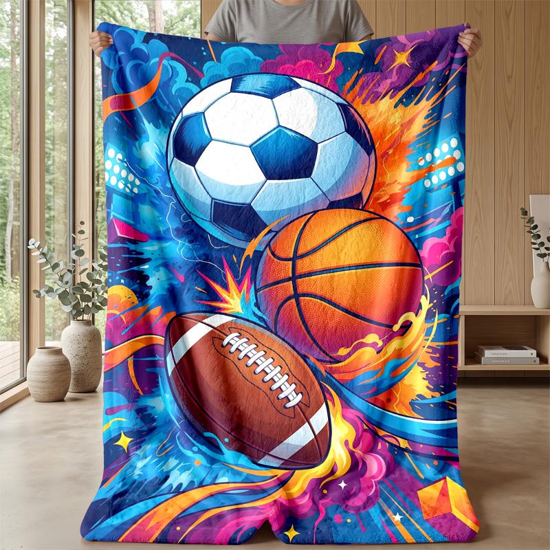 Sports Ball Festival Theme Blanket Lightweight Warm Flannel Blanket Decorative Throw Blanket for Home Decoration