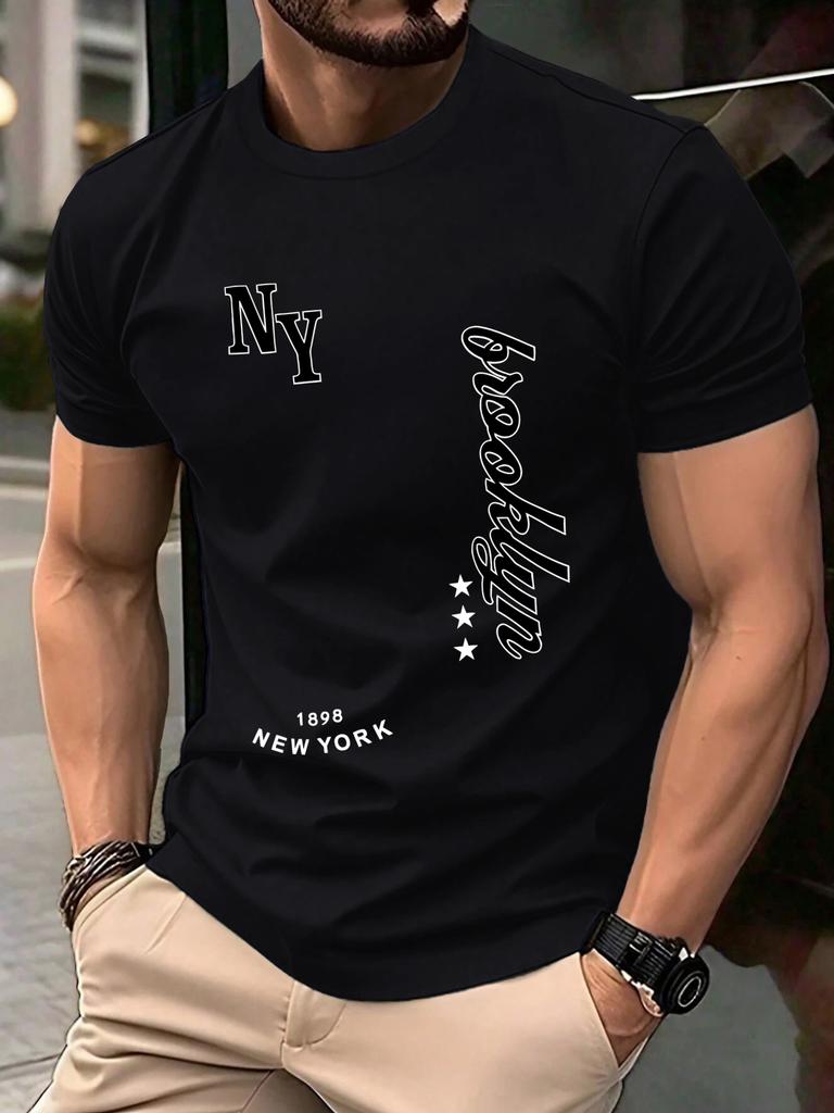 New York Brooklyn 1898 Art Letter TShirts Men Summer Cotton ONeck T Shirt AllMatch Casual Top Loose Fashion Man Retro Clothes