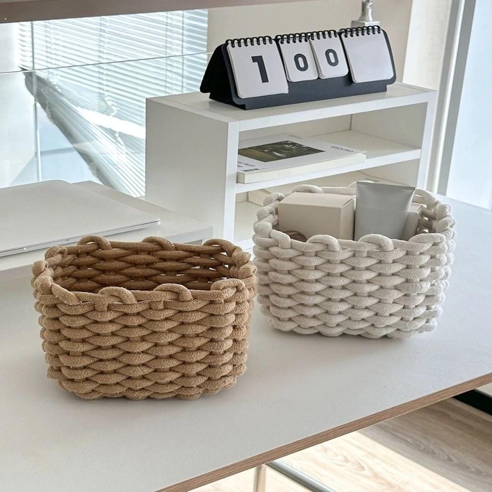 Nordic Style Woven Basket Hand-woven Rectangular Storage Basket Multi-functional Desktop Organize Baskets Bathroom Storage