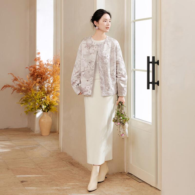 Xiangying Chinese-Style Floral Jacquard Cropped Jacket