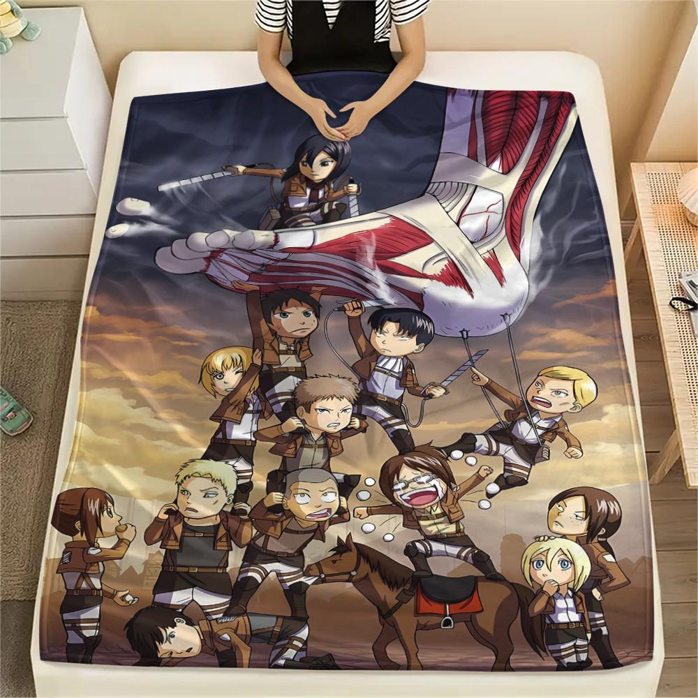 1PC Attack On Titan Print Flannel Blanket, High Quality All Seasons, Home Decor, Warmth and Comfort, Perfect for Christmas Gifts