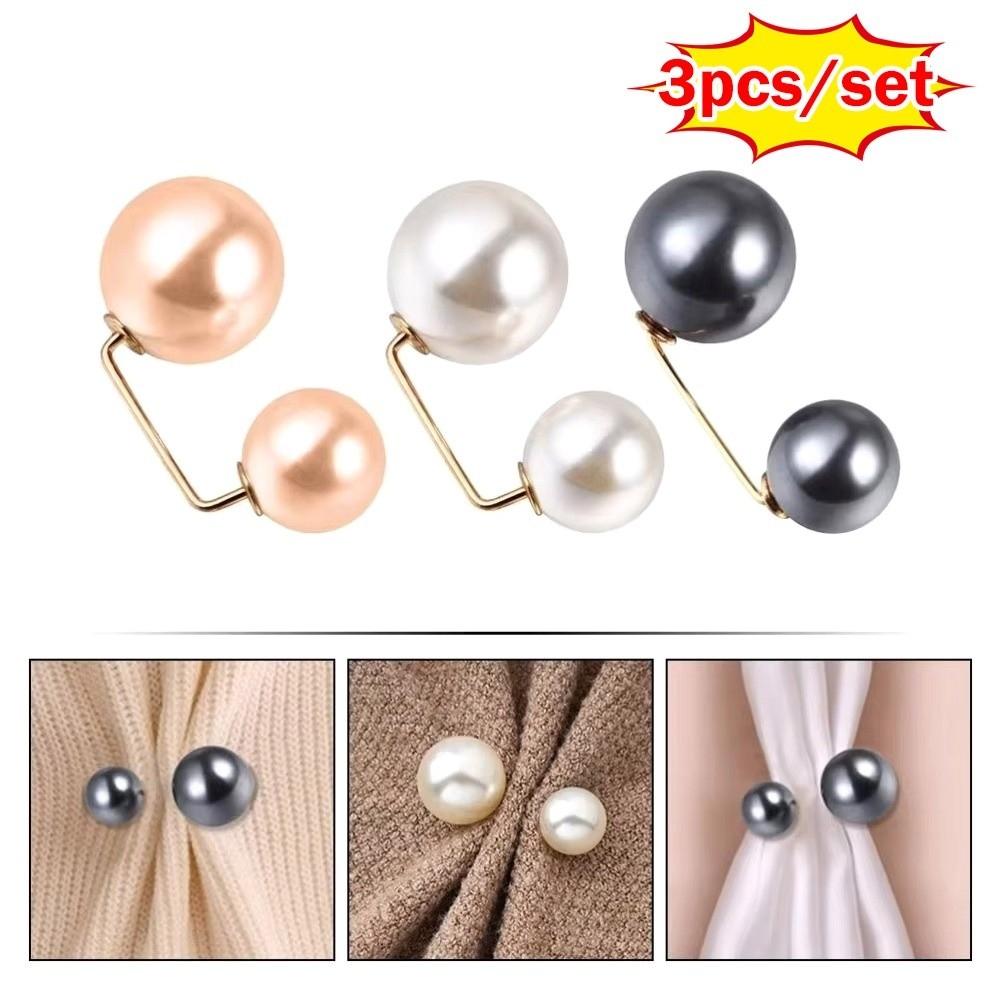 3/6/8PCS Double Head Pin Pearl Brooch Non-Slip DIY Sewing Waist Fastening Pins Adjustable Collar Clip Multi-Purpose