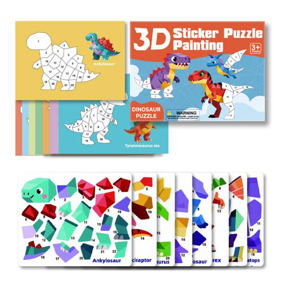 

3D Sticker Puzzle Painting Book Fine Motor Skill Focus Training Animal Dinosaur Vehicle Learning Kids Educational Geometric Sticker Puzzle Painting C