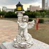 Solar Lamp European Roman Column Angel Sculpture Outdoor Garden Courtyard Home Decoration Resin Crafts  Home Accessories