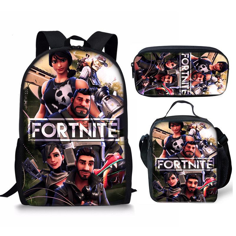 3 pièces Sac à dos d'activité Fortnite Anime Dessin animé Cartable Grande capacité Étudiant Sacs d'école Trousse à crayons Mignon et Charmant Sac à lunch Date de naissance Cadeau