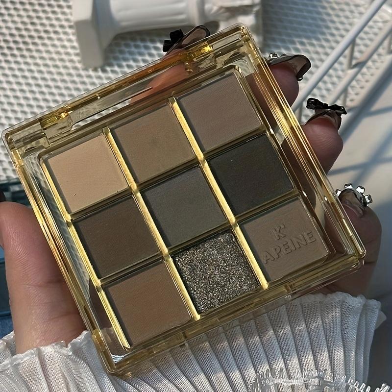 9 Colors Matte Eyeshadow Palette, Earthy Tones with Black and Brown, Waterproof & Sweat-Resistant, Suitable for Cold Light Beige Types