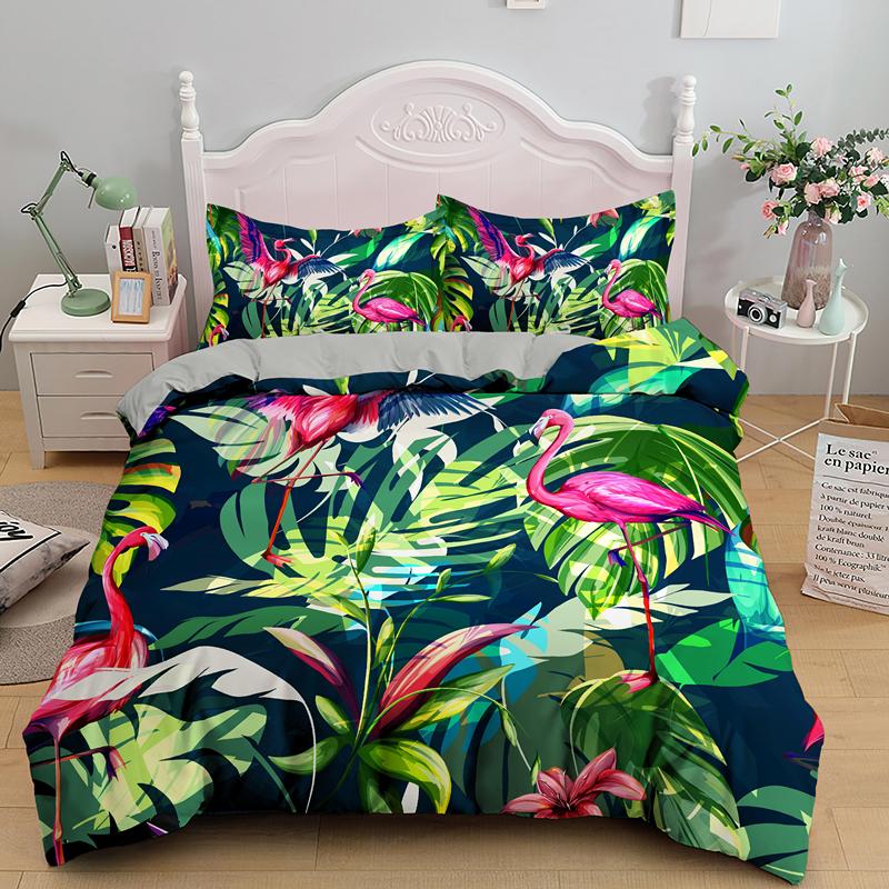 3D Flamingo Printed Bedding Set King Queen Size Cartoon Pink Animals Duvet Cover With Pillowcases 2/3pcs Polyester Quilt Cover