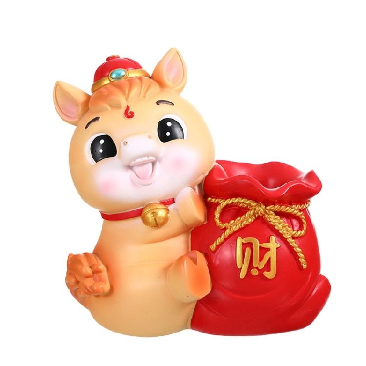 Cartoon Horse Pattern Pen Holders Stationery Holders Chinese New Year Gift Office Home Decoration Resin Pen Organizer