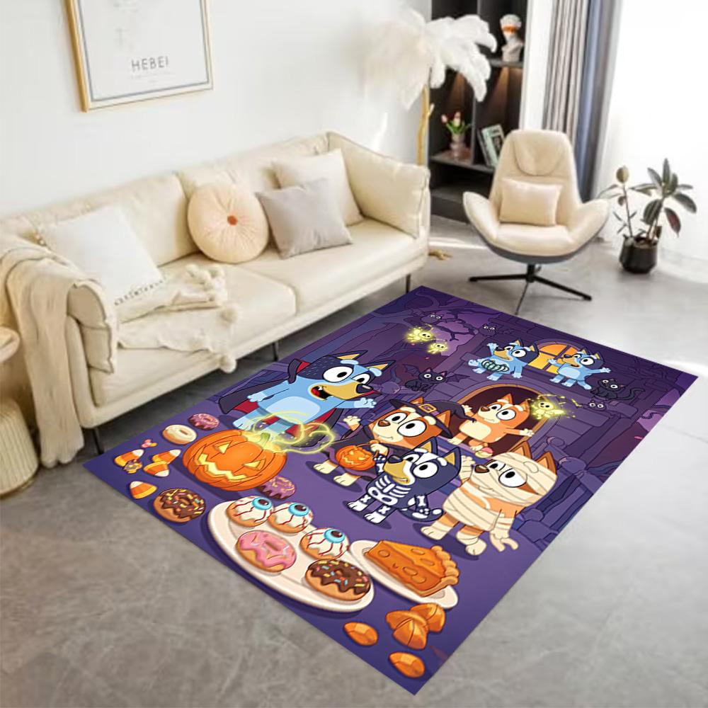 Halloween Bluey Characters Area Rug Suitable for Balcony Game Room Study room Playrooms Anti-slip Rug Anime Office Decor Perfect Gift for Women/Men