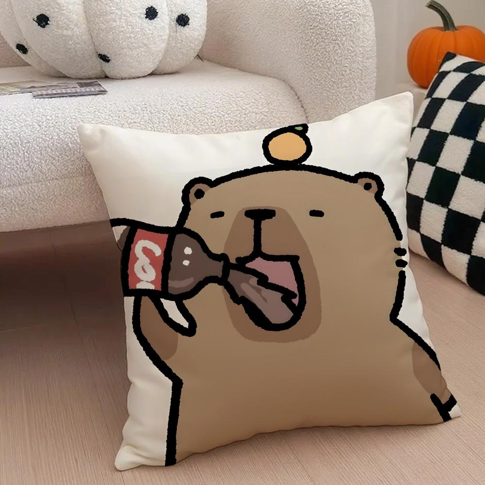 Cute Animal Cartoon Companion Capybara Cushion Cover Throw Pillow Cover Hidden Button Durable Polyester Chair Cushion
