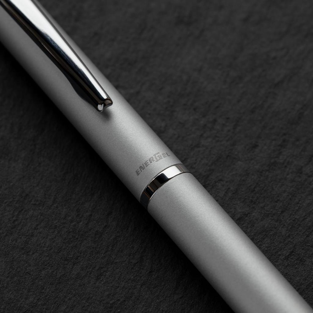 PENTEL EnerGel Philography Ballpoint Gel Silver Black Pen, Ink, 0.5mm, Barrel, BLN2005Z,