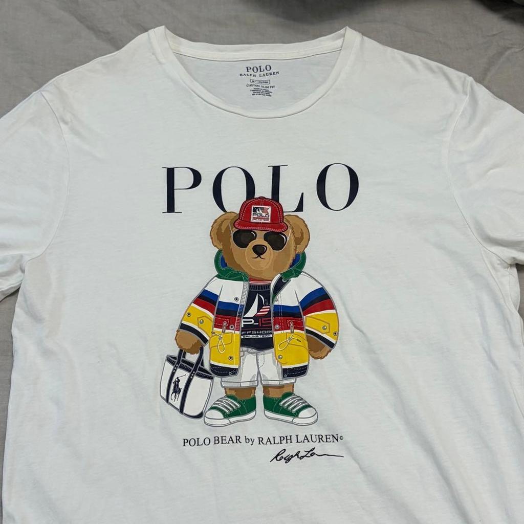 Used Polo Ralph Lauren M Size T-shirt White Sunglasses Bear Pattern