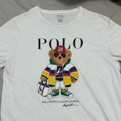 Used Polo Ralph Lauren M Size T-shirt White Sunglasses Bear Pattern