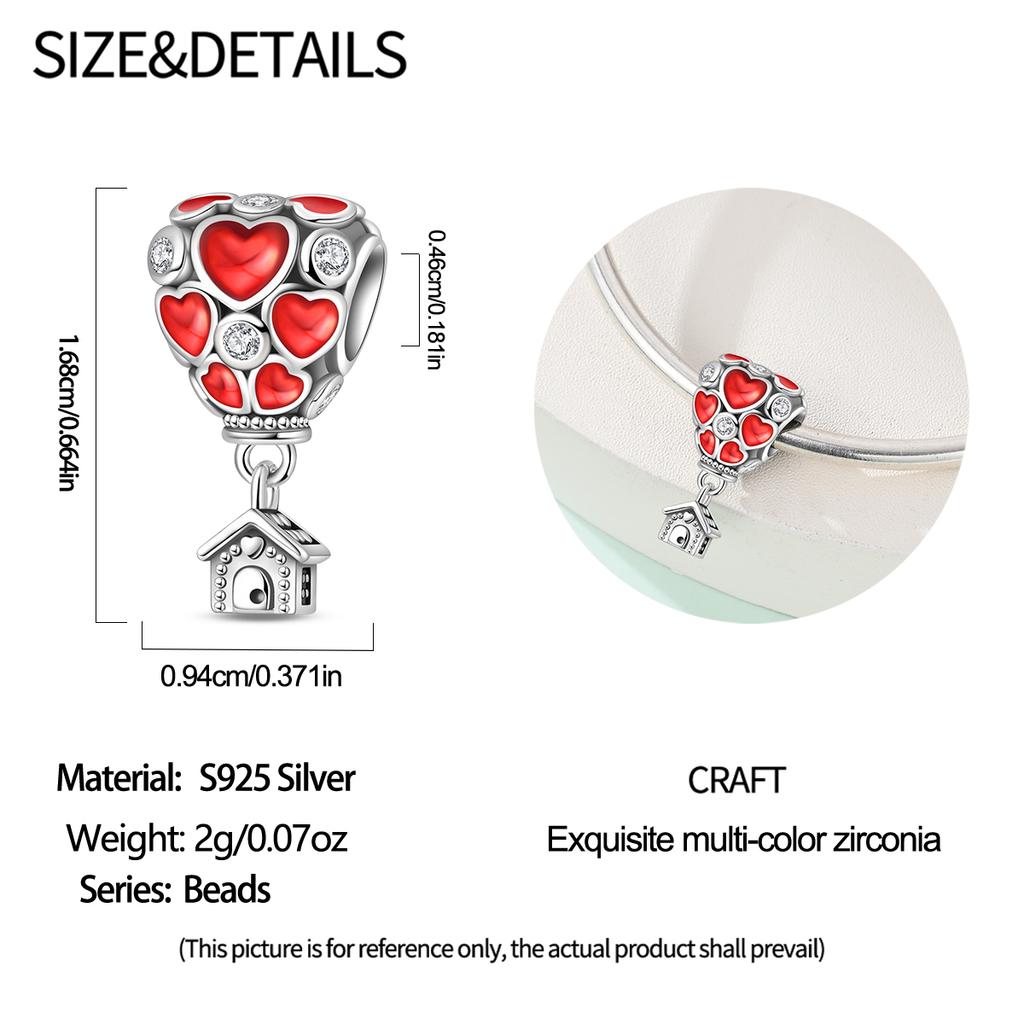 Copper Sweetheart Rose Red Air Balloon Beaded Love Charms Fit Original Bracelet Jewelry Making Women Gift