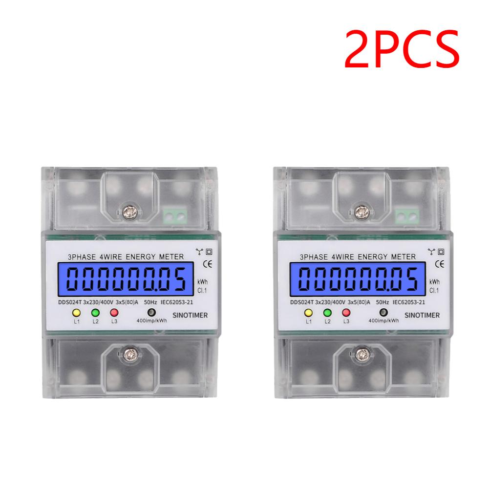 1-3pcs Din Rail 3 Phase 4 Wire Electronic Watt Power Consumption Energy Meter Wattmeter kWh 5-80A 400V LCD Backlight Display