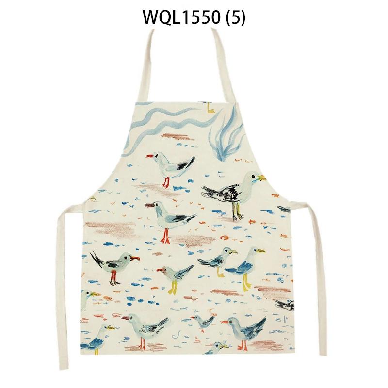 Lovely Seagull Lighthouse Patttern Sailboat Aprons Adult Kids Kitchen Aprons for Home Cooking Baking Cleaning Tool Adult Bibs