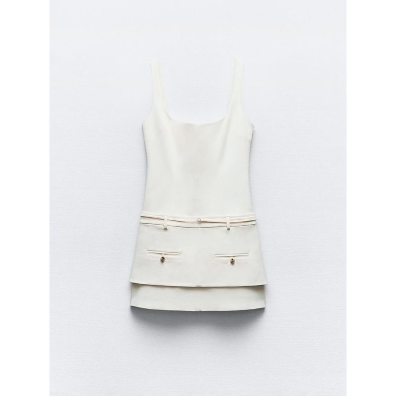 Za2024 Summer New Product Women's Clothes Sleeveless Square Collar Pocket Accessories Belt Silm Dress 3157786 251