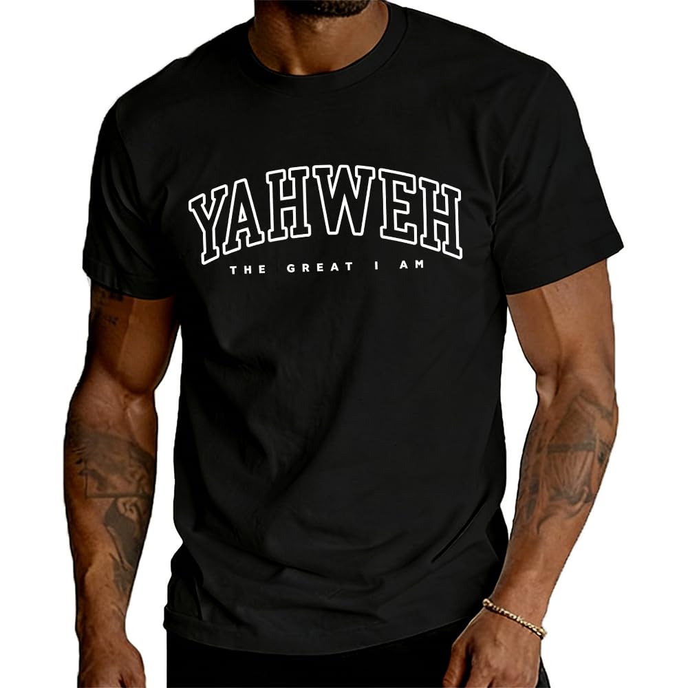Christian Jesus T Shirts for Men Yahweh T-Shirt Casual Crew Neck Short Sleeve Tee Bible Verse God Faith Religious Graphic Tee