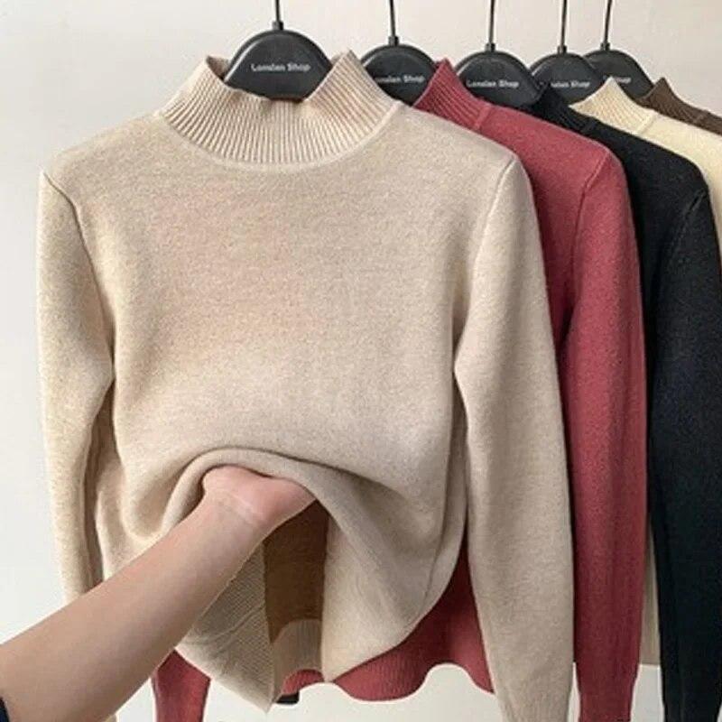 Офисные женские водолазки однотонные женские свитера осень-зима повседневные флисовые утолщенные теплые пуловеры модные свободные мягкие топы 29760 One Size слюда 1929₽