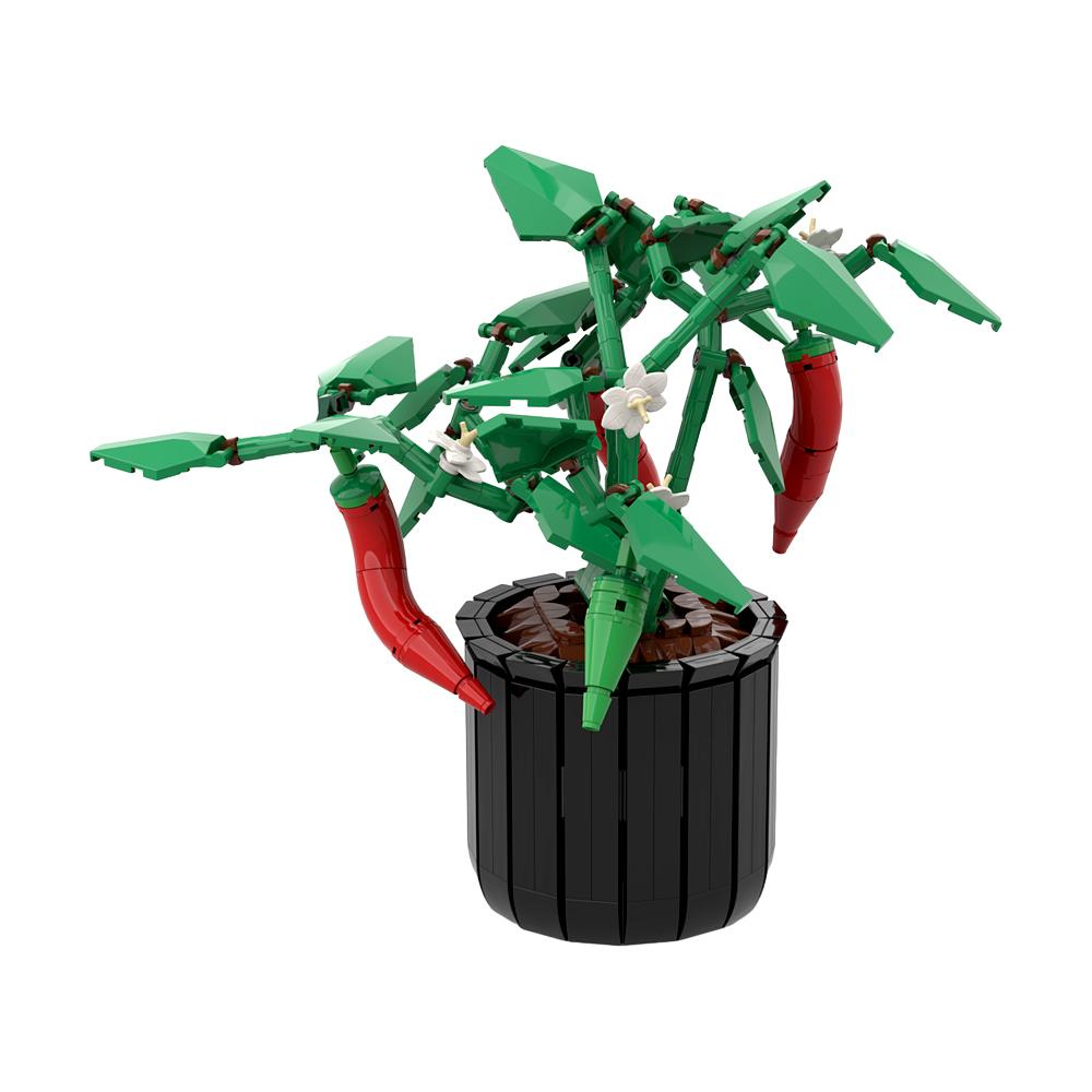 Gobricks MOC Chili Plant Bricks Chili Planting DIY Plants Bonsai Flowers Fruit Chili Building Blocks Decoration Toys Gift