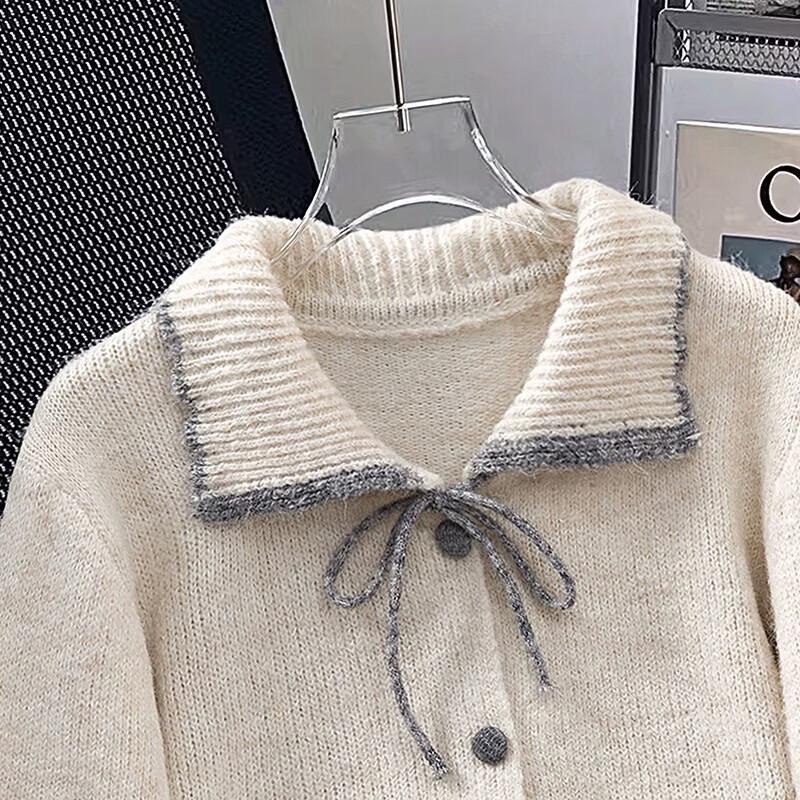 Women's Wool Blend Colorblock Lapel Cardigan