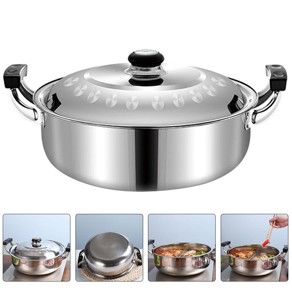 Hotpot Pot Stainless Steel Dual Handle Divided Multi-Function Stockpot Double Flavor Hotpot Cooker for Family Gathering