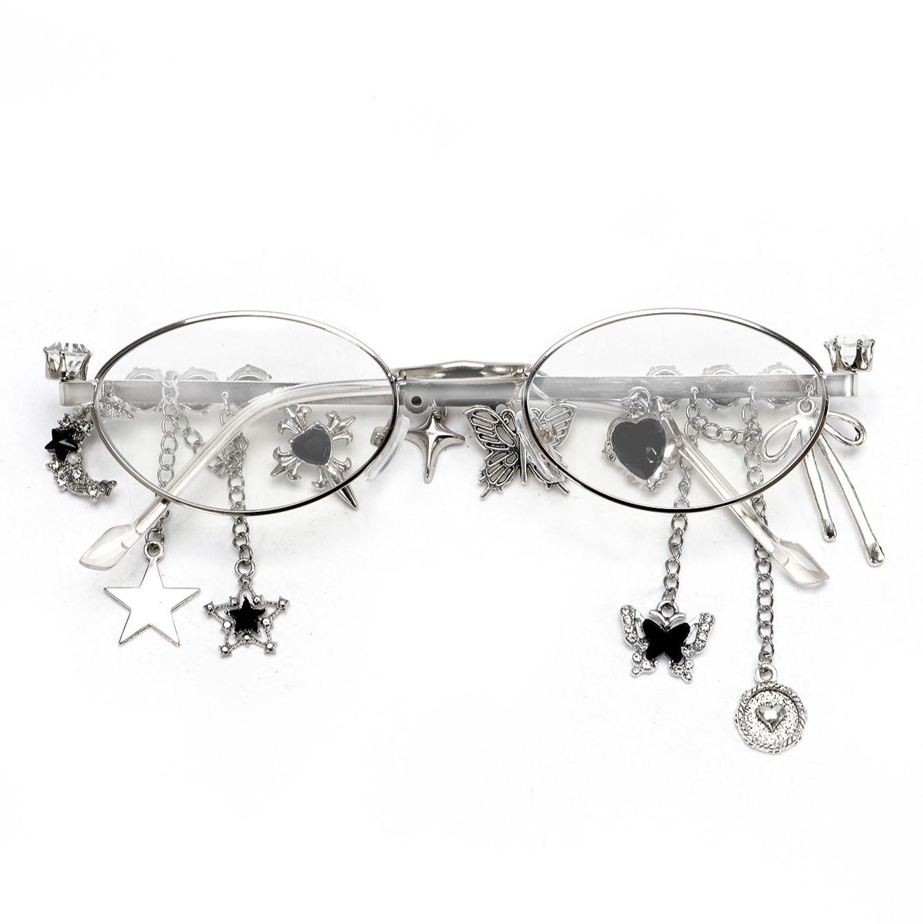 

Fashion Sweet Cool Spicy Girl Eyeglasses Sakura Fashion Star Diamond Small Frame Elliptical Glasses for Women Eyeglasses