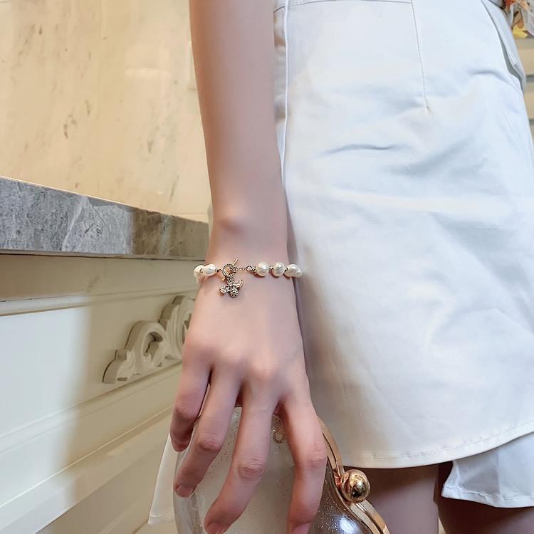 Natural Pearl & Zircon Bee Bracelet - Elegant Light Luxury Bangle for Women