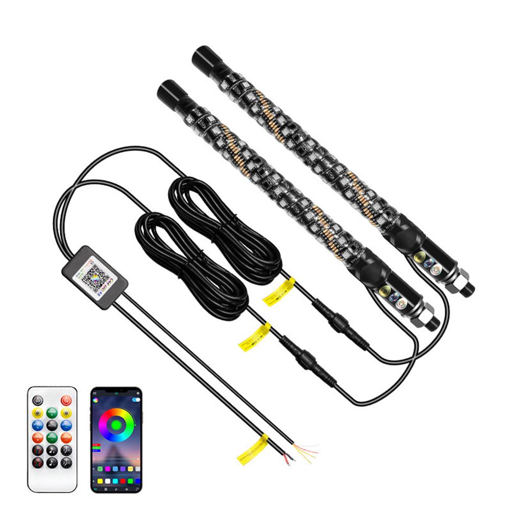 LED Flagpole Lights Colorful Flagpole Spiral Antenna Whips Lights 30cm/1ft Remote Control for UTV ATV Off Road Truck Sand Buggy