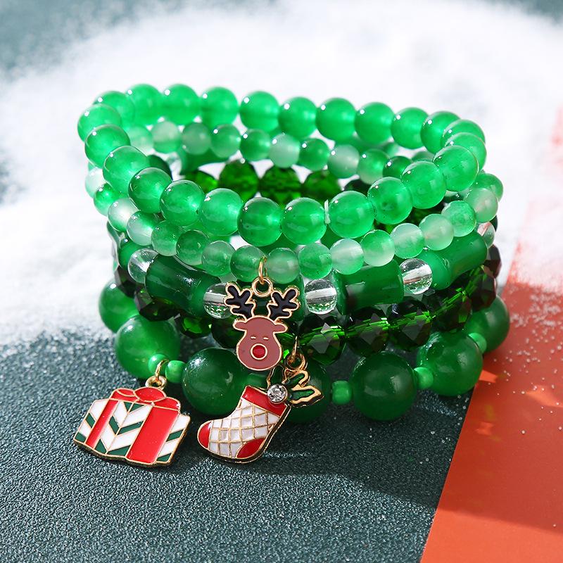European & American Christmas Bracelet Set with Santa, Bell, & Snowflake Charms for Women