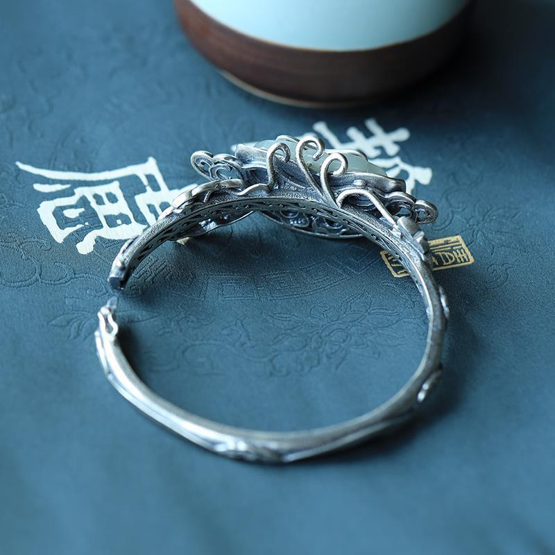 Brățară deschisă originală de designer, nouă și veche, lucrată manual, cu fluture incrustat cu jad Hetian Ruyi, bijuterii retro pentru doamne