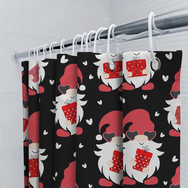 Winter Christmas Gnome Shower Curtain Red And White Gift Box Pattern For Bathroom Decor
