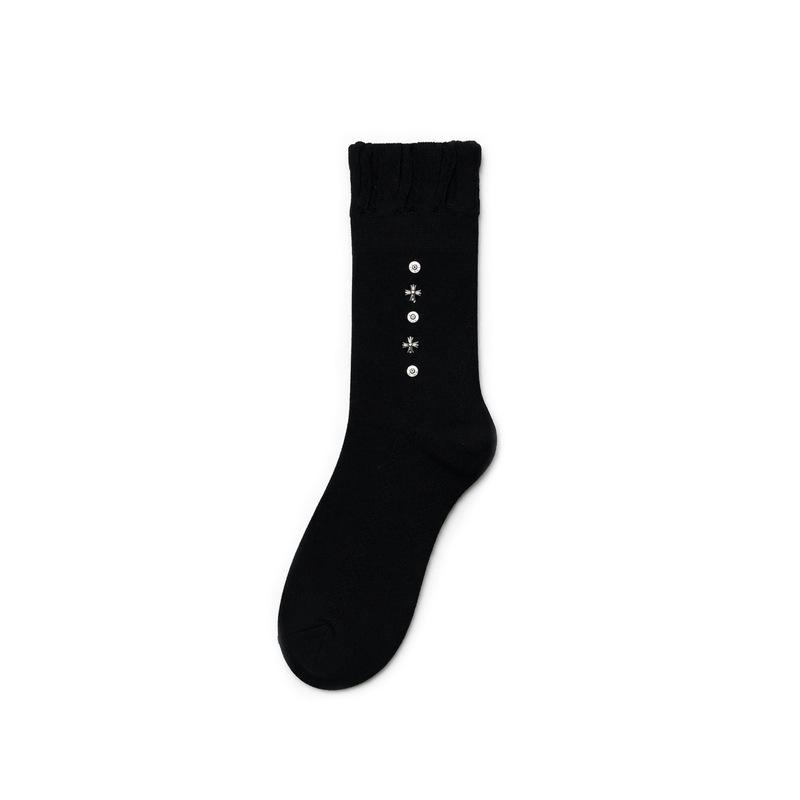Women's Mid-Calf Socks with Metal Rivet Decor - Fine Combed Cotton, European Style Socks