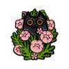 Black Cute Cat Brooch Set With Delightful Floral And Plant Motifs Perfect For Fall Fashion
