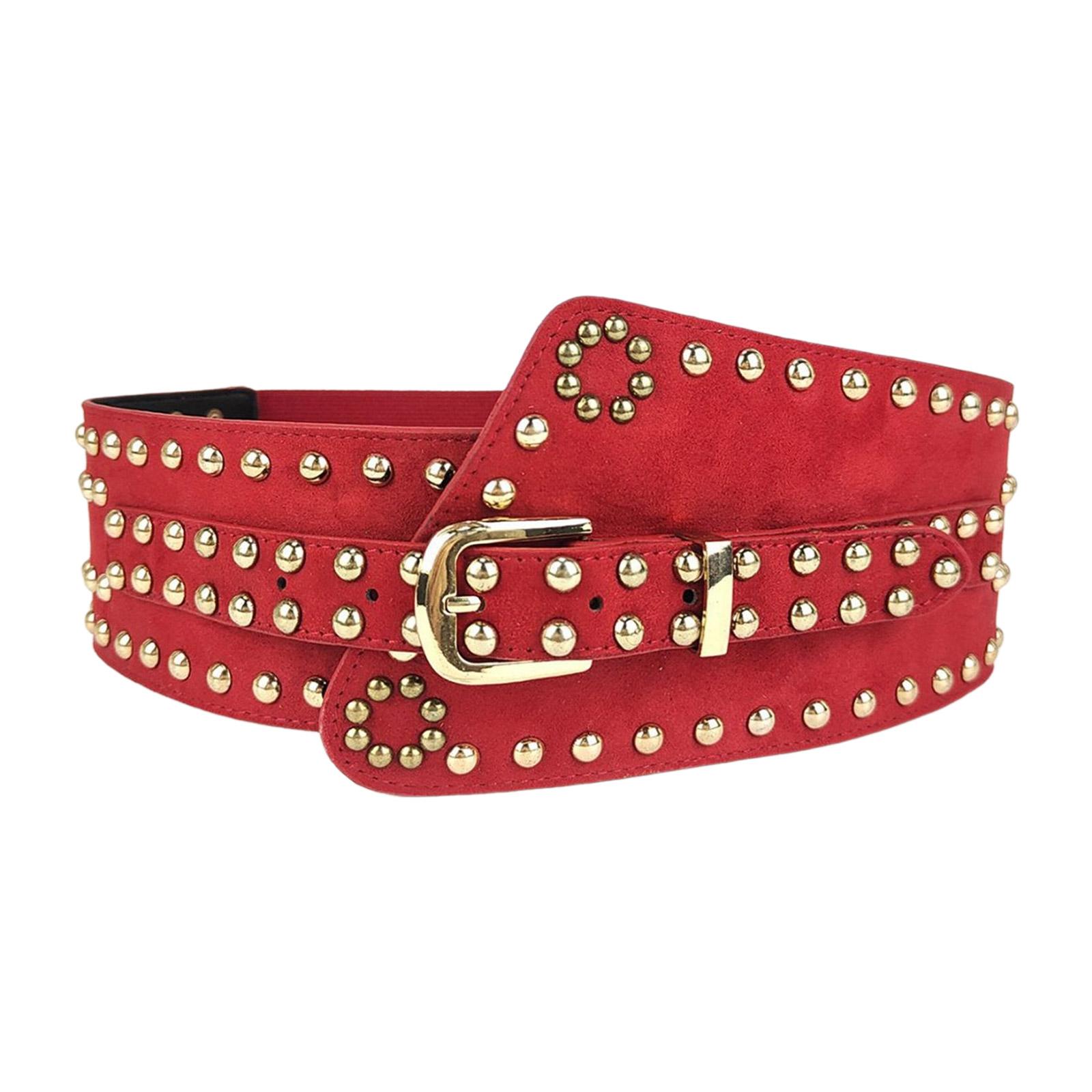 

Пояс с пряжкой для женщин, дамский корсет под грудь, модный женский эластичный пояс с заклепками для выпускного вечера красный