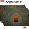 4pcs or 6pcs Elegant Peacock Feather Placemats - Blue & Orange Peacock Feather Pattern Linen Table, Hand Wash Only Rectangular Tableware Suitable for