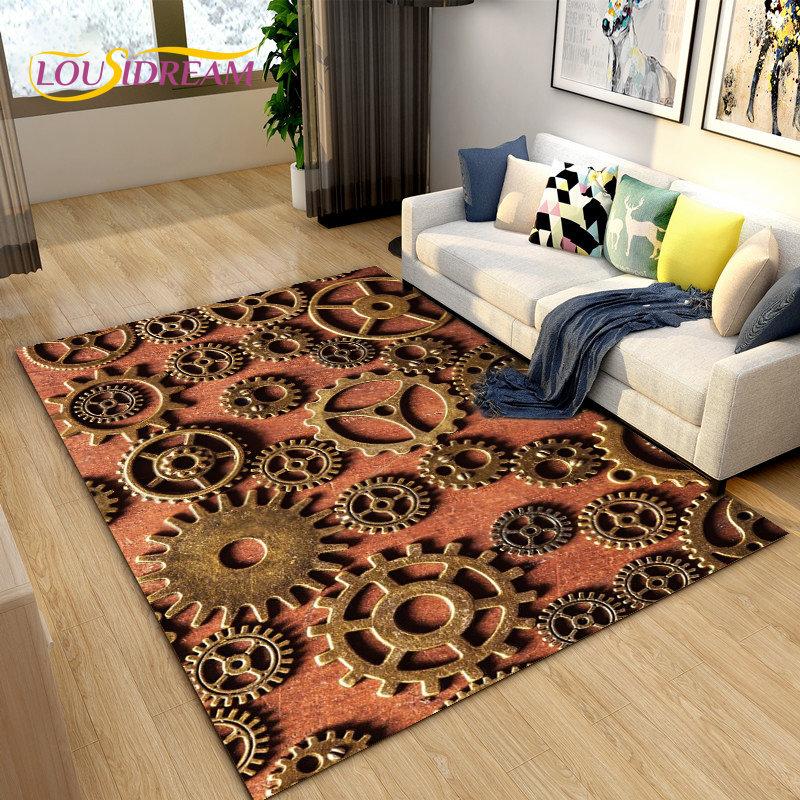 3D Steampunk Mechanical Cogs Gears Area Rug Large,Carpet Rug for Living Room Bedroom Sofa,Kitchen Doormat Non-slip Floor Mat