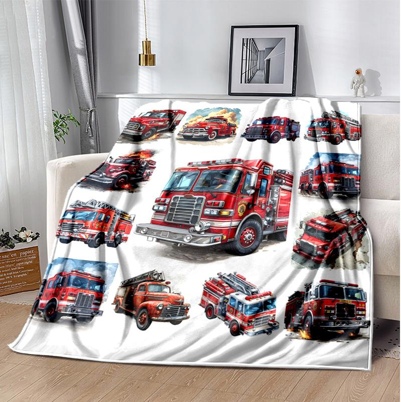 Fire Truck Flannel Blanket Soft Warm All-Season Throw, Design for Camping, Car Travel, Hiking Sofa, Bed, Office Perfect Gift for Parties