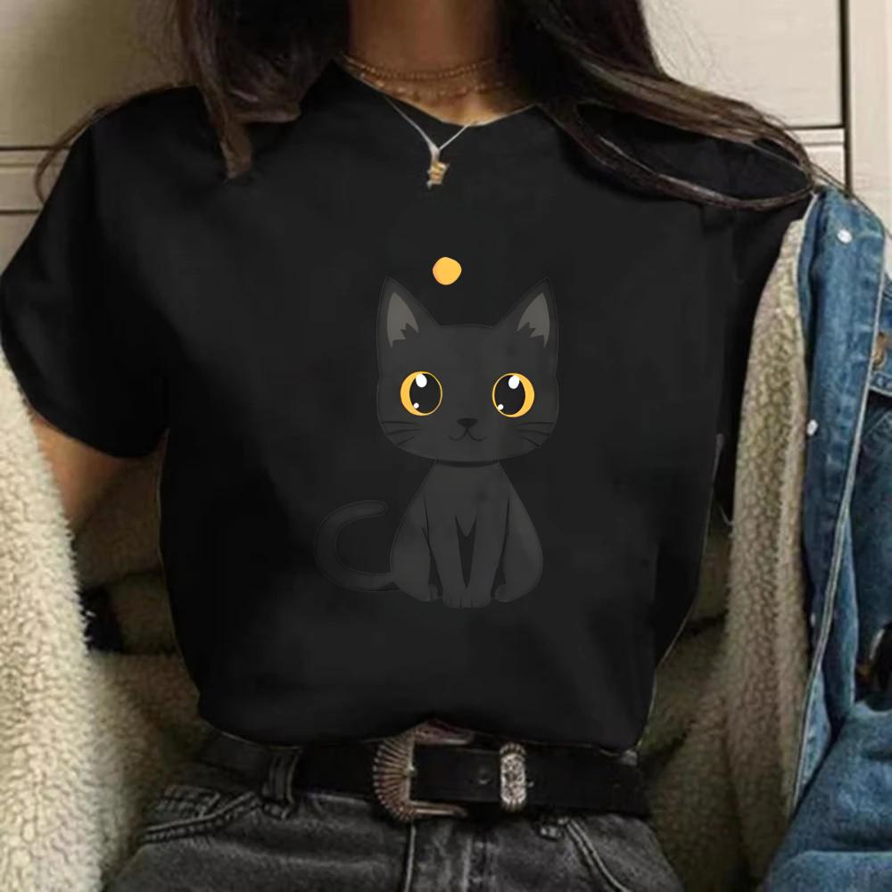 Womens Tshirt Summer Casual Crew Neck Short Sleeve Cute Cat Print Top Loose Half Sleeve Fashion Trend Clothing Womens Tshirt