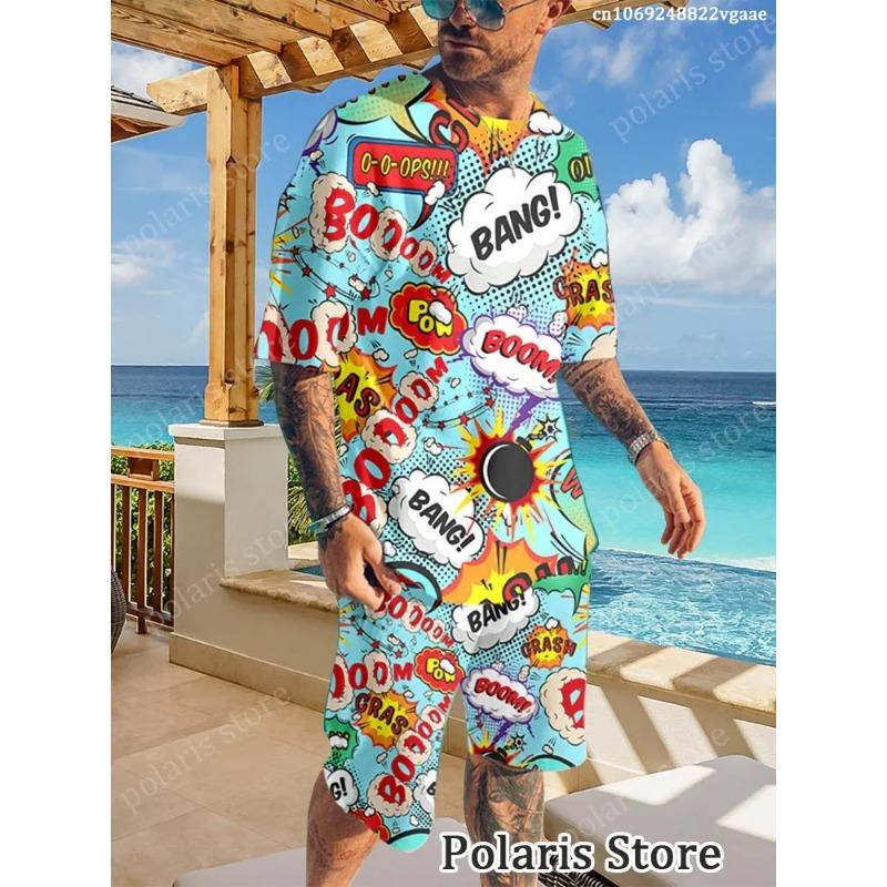 

Summer Graffiti Sportswear Men s Fun T-shirt Set Manga Illustrations Loose Clothing Hip Hop Sportswear Two Piece Set Uniform Lig 6XL