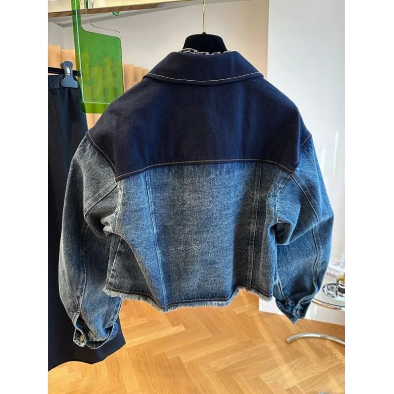 Women's Short Spring/Fall Jacket: Loose-Fit, Casual, Ombré-Effect, Washed Denim Jacket