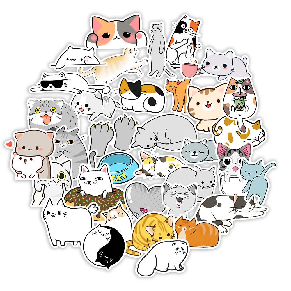 50PCS Waterproof Cute Fat Cat Stickers Cartoon Graffiti Suitcase Notebook Mobile Phone Fridge Water Cup - Bulk Pack