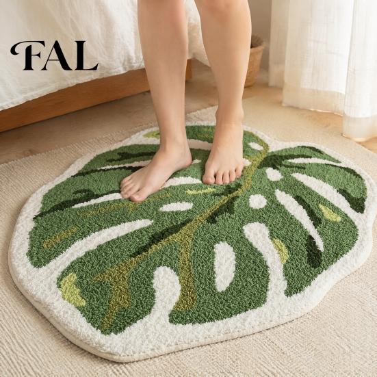 Fluffy Imitation Cashmere Rug Croissant Bath Mat, Non-slip Absorbent Soft Bathroom Rug, Decorative Cheese Monstera Leaf Machine Washable Area